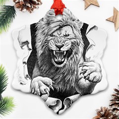 Drawing Angry Male Lion Roar Animal Ornament (snowflake) by danenraven