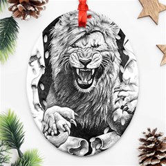 Drawing Angry Male Lion Roar Animal Ornament (oval Filigree) by danenraven