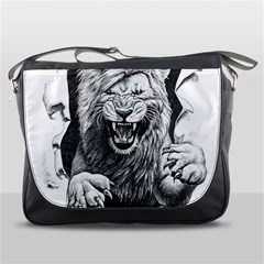 Drawing Angry Male Lion Roar Animal Messenger Bag by danenraven