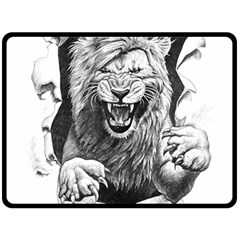 Drawing Angry Male Lion Roar Animal Double Sided Fleece Blanket (large)  by danenraven