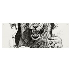 Drawing Angry Male Lion Roar Animal Banner And Sign 8  X 3  by danenraven