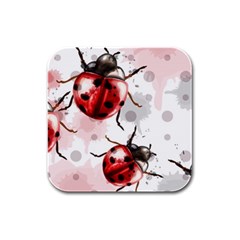 Ladybugs-pattern-texture-watercolor Rubber Square Coaster (4 Pack) by Wegoenart