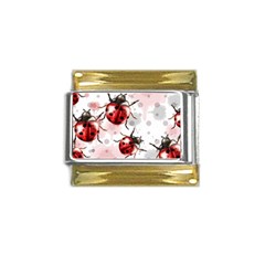 Ladybugs-pattern-texture-watercolor Gold Trim Italian Charm (9mm)