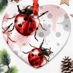 Ladybugs-pattern-texture-watercolor Heart Ornament (two Sides) by Wegoenart