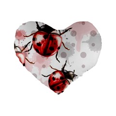 Ladybugs-pattern-texture-watercolor Standard 16  Premium Flano Heart Shape Cushions by Wegoenart