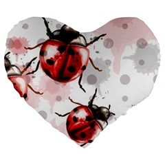 Ladybugs-pattern-texture-watercolor Large 19  Premium Flano Heart Shape Cushions by Wegoenart