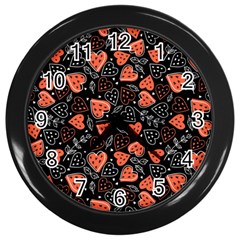 Seamless-vector-pattern-with-watermelons-hearts-mint Wall Clock (black) by Wegoenart