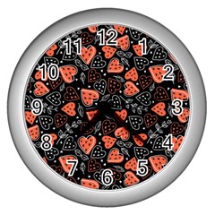 Seamless-vector-pattern-with-watermelons-hearts-mint Wall Clock (silver) by Wegoenart