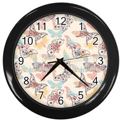 Pattern-with-hand-drawn-butterflies Wall Clock (black) by Wegoenart