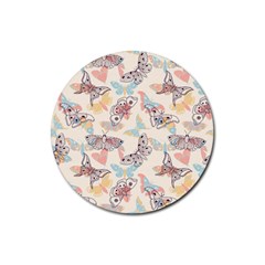 Pattern-with-hand-drawn-butterflies Rubber Round Coaster (4 Pack) by Wegoenart