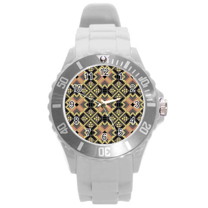 Seamless-mexican-pattern Round Plastic Sport Watch (L)