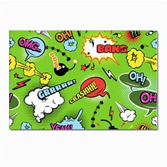 Modern-comics-background-pattern-with-bombs-lightening-jagged-clouds-speech-bubbles Postcards 5  X 7  (pkg Of 10) by Wegoenart