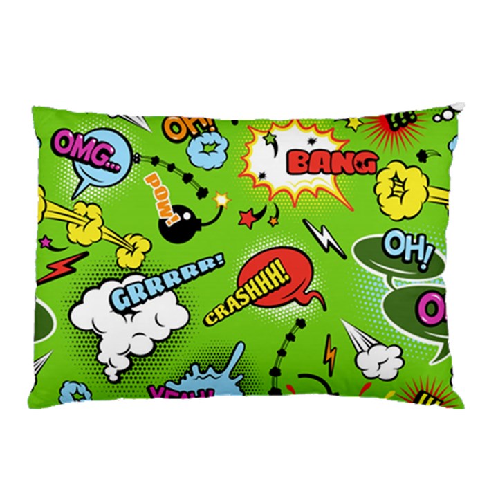 Modern-comics-background-pattern-with-bombs-lightening-jagged-clouds-speech-bubbles Pillow Case (Two Sides)