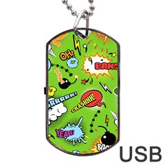 Modern-comics-background-pattern-with-bombs-lightening-jagged-clouds-speech-bubbles Dog Tag Usb Flash (two Sides) by Wegoenart