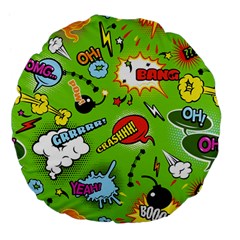 Modern-comics-background-pattern-with-bombs-lightening-jagged-clouds-speech-bubbles Large 18  Premium Flano Round Cushions by Wegoenart