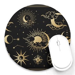 Asian-set-with-clouds-moon-sun-stars-vector-collection-oriental-chinese-japanese-korean-style Round Mousepad by Wegoenart