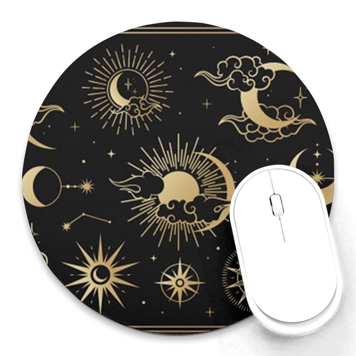 Asian-set-with-clouds-moon-sun-stars-vector-collection-oriental-chinese-japanese-korean-style Round Mousepad