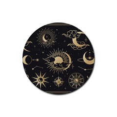 Asian-set-with-clouds-moon-sun-stars-vector-collection-oriental-chinese-japanese-korean-style Rubber Round Coaster (4 Pack) by Wegoenart