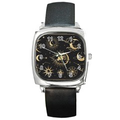 Asian-set-with-clouds-moon-sun-stars-vector-collection-oriental-chinese-japanese-korean-style Square Metal Watch by Wegoenart