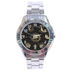 Asian-set-with-clouds-moon-sun-stars-vector-collection-oriental-chinese-japanese-korean-style Stainless Steel Analogue Watch by Wegoenart