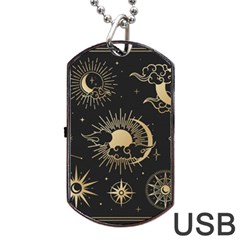 Asian-set-with-clouds-moon-sun-stars-vector-collection-oriental-chinese-japanese-korean-style Dog Tag Usb Flash (one Side) by Wegoenart