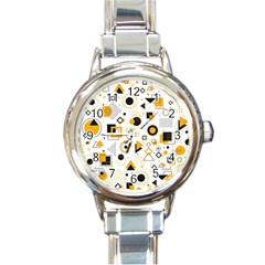 Flat-geometric-shapes-background Round Italian Charm Watch by Wegoenart