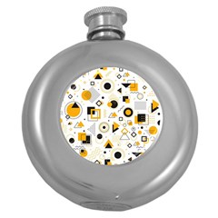 Flat-geometric-shapes-background Round Hip Flask (5 Oz) by Wegoenart