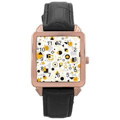 Flat-geometric-shapes-background Rose Gold Leather Watch  by Wegoenart