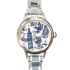 London Seamless Pattern Round Italian Charm Watch by Wegoenart