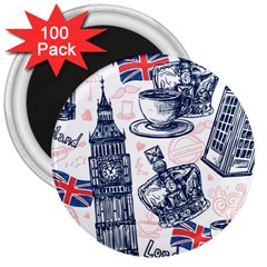 London Seamless Pattern 3  Magnets (100 Pack) by Wegoenart