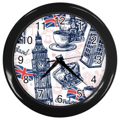 London Seamless Pattern Wall Clock (black) by Wegoenart