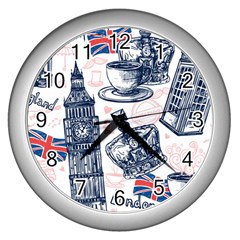 London Seamless Pattern Wall Clock (silver) by Wegoenart