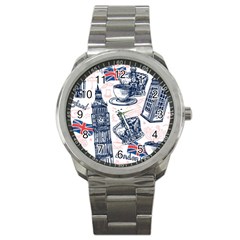 London Seamless Pattern Sport Metal Watch by Wegoenart