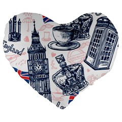 London Seamless Pattern Large 19  Premium Heart Shape Cushions by Wegoenart