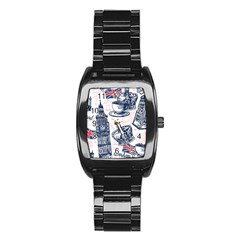 London Seamless Pattern Stainless Steel Barrel Watch by Wegoenart