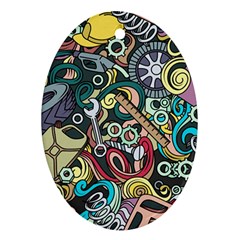 Cartoon-cute-doodles-hand-drawn-auto-service-seamless-pattern Ornament (oval)