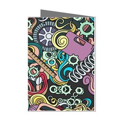 Cartoon-cute-doodles-hand-drawn-auto-service-seamless-pattern Mini Greeting Cards (pkg Of 8)