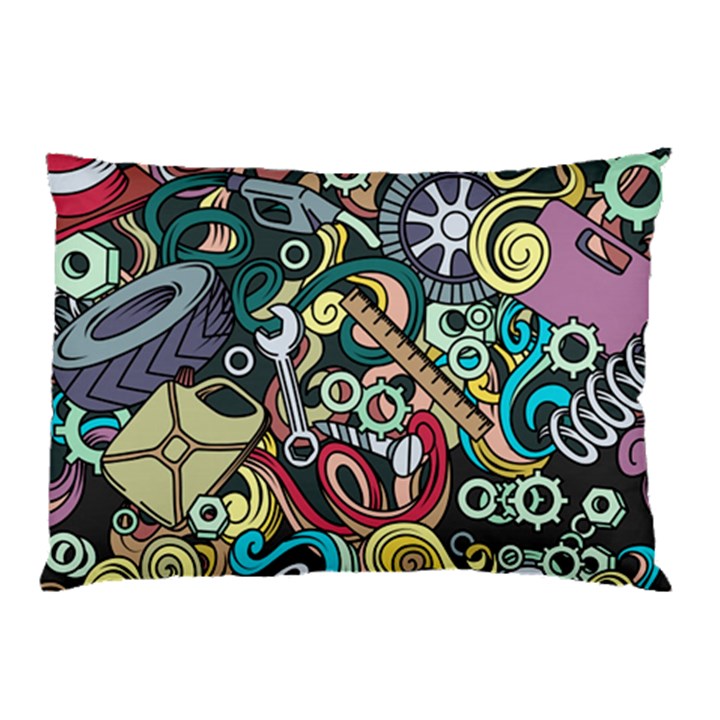 Cartoon-cute-doodles-hand-drawn-auto-service-seamless-pattern Pillow Case (Two Sides)