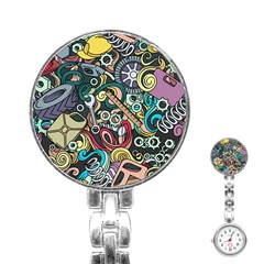 Cartoon-cute-doodles-hand-drawn-auto-service-seamless-pattern Stainless Steel Nurses Watch by Wegoenart