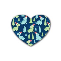 Cute-dinosaurs-animal-seamless-pattern-doodle-dino-winter-theme Rubber Heart Coaster (4 pack)