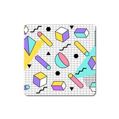 Tridimensional-pastel-shapes-background-memphis-style Square Magnet by Wegoenart