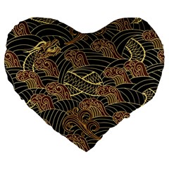 Oriental-traditional-seamless-pattern Large 19  Premium Flano Heart Shape Cushions