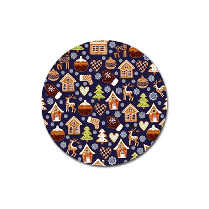 Winter-seamless-patterns-with-gingerbread-cookies-holiday-background Magnet 3  (Round)