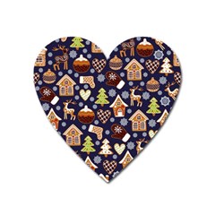 Winter-seamless-patterns-with-gingerbread-cookies-holiday-background Heart Magnet by Wegoenart