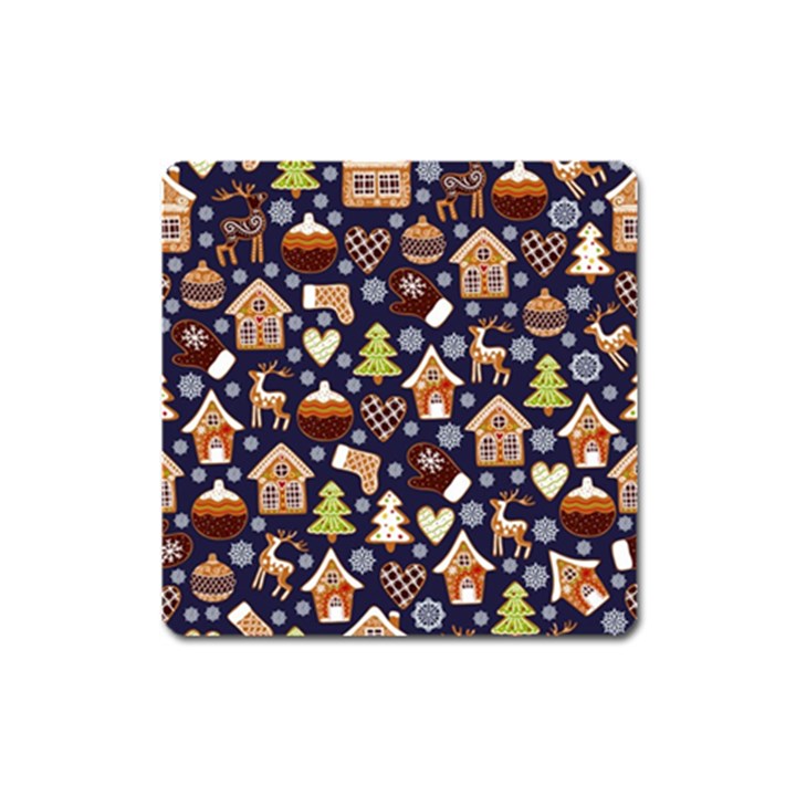 Winter-seamless-patterns-with-gingerbread-cookies-holiday-background Square Magnet