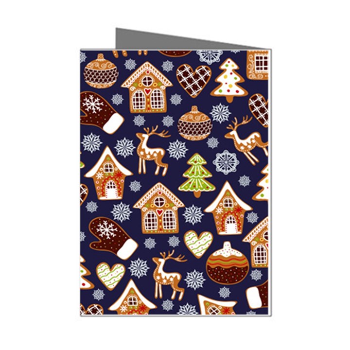 Winter-seamless-patterns-with-gingerbread-cookies-holiday-background Mini Greeting Cards (Pkg of 8)