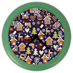 Winter-seamless-patterns-with-gingerbread-cookies-holiday-background Color Wall Clock by Wegoenart