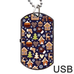 Winter-seamless-patterns-with-gingerbread-cookies-holiday-background Dog Tag Usb Flash (two Sides) by Wegoenart