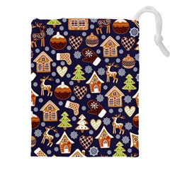 Winter-seamless-patterns-with-gingerbread-cookies-holiday-background Drawstring Pouch (4xl) by Wegoenart