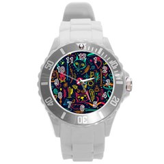 Sketch-graphic-illustration Round Plastic Sport Watch (l) by Wegoenart